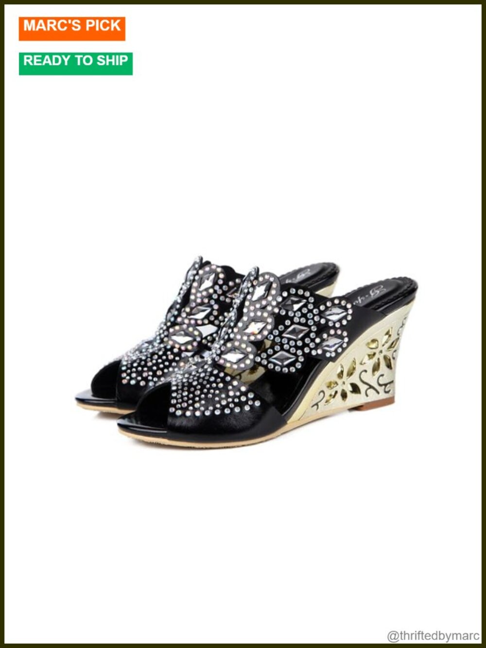 Women's Crystal Rhinestone Slip On Wedge Sandals High Heel Party Prom Shoes